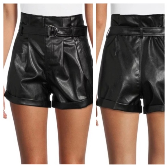 Blank NYC Black Faux Leather High Waisted Paperbag Shorts Size 29 - Picture 4 of 11